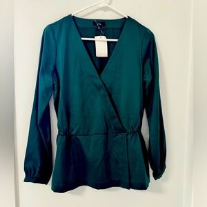 J Crew - Elegant Green Wrap Top New